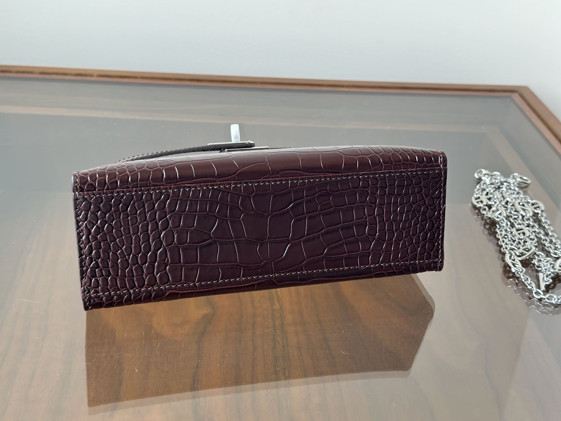 Hermès Améthyste Matte Alligator Kelly Pochette Palladium Hardware