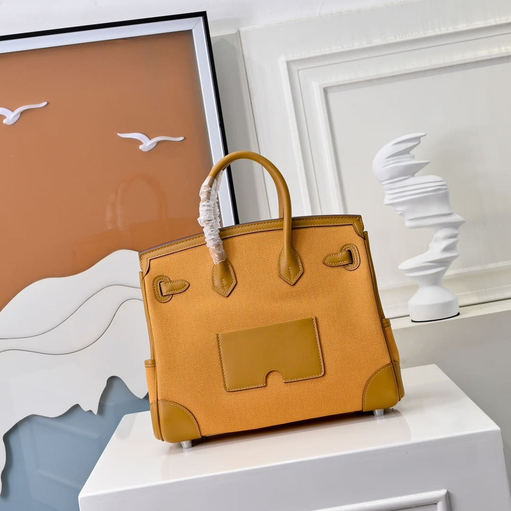 Hermès Limited Edition Desert and Sesame Swift and Canvas Birkin Cargo 25 Palladium Hardware
