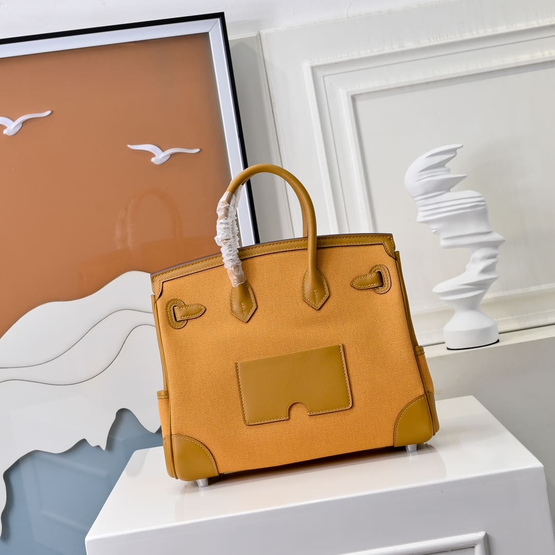 Hermès Limited Edition Desert and Sesame Swift and Canvas Birkin Cargo 25 Palladium Hardware
