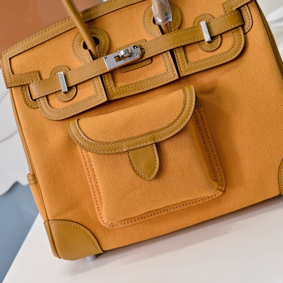 Hermès Limited Edition Desert and Sesame Swift and Canvas Birkin Cargo 25 Palladium Hardware