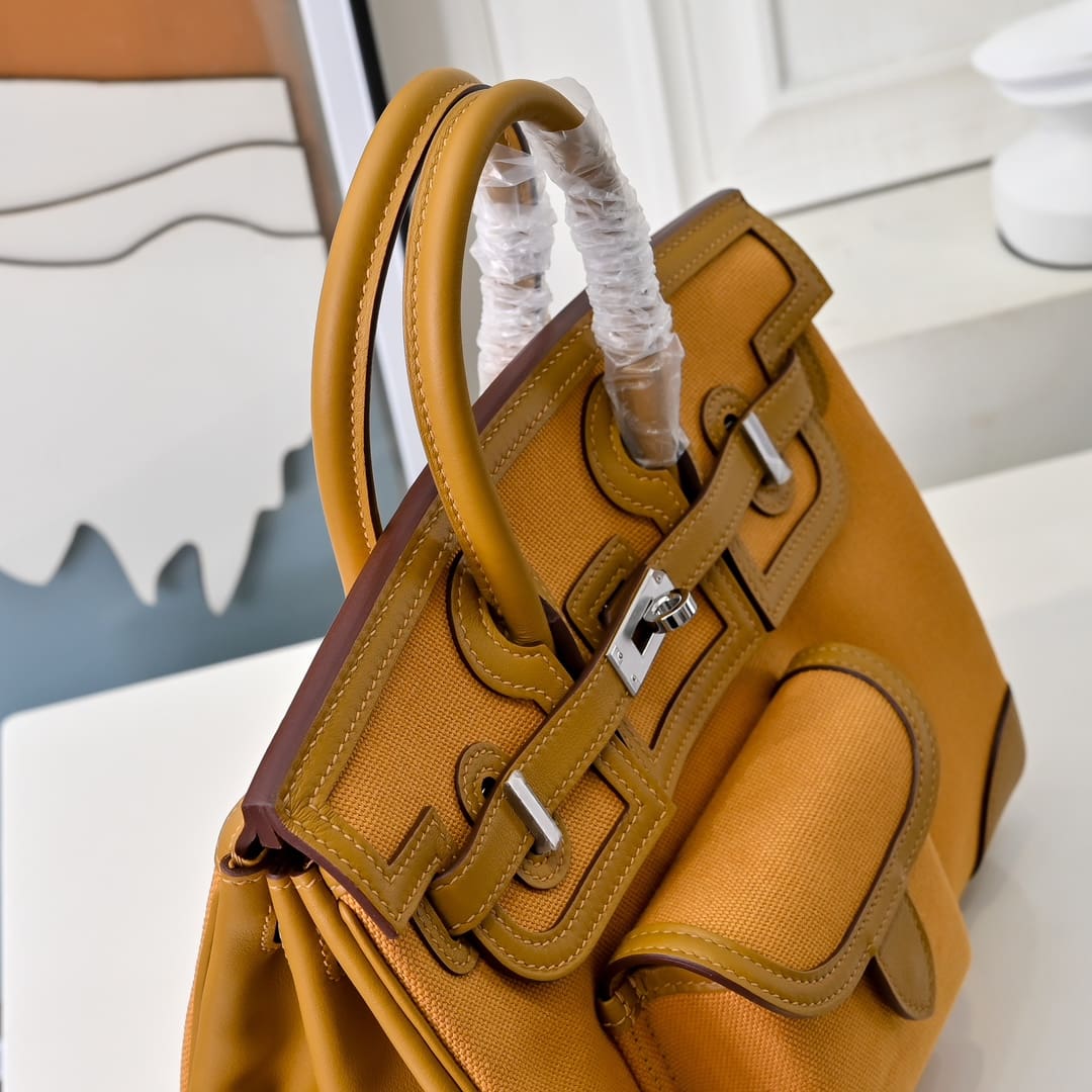 Hermès Limited Edition Desert and Sesame Swift and Canvas Birkin Cargo 25 Palladium Hardware