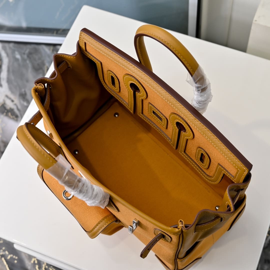 Hermès Limited Edition Desert and Sesame Swift and Canvas Birkin Cargo 25 Palladium Hardware