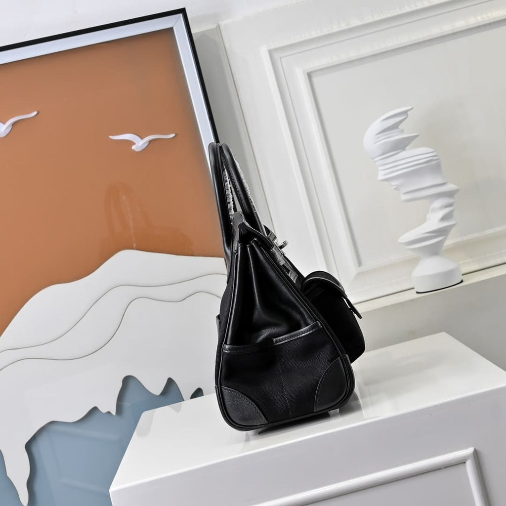 Hermès Limited Edition Black Swift and Canvas Cargo Birkin 25 Palladium Hardware