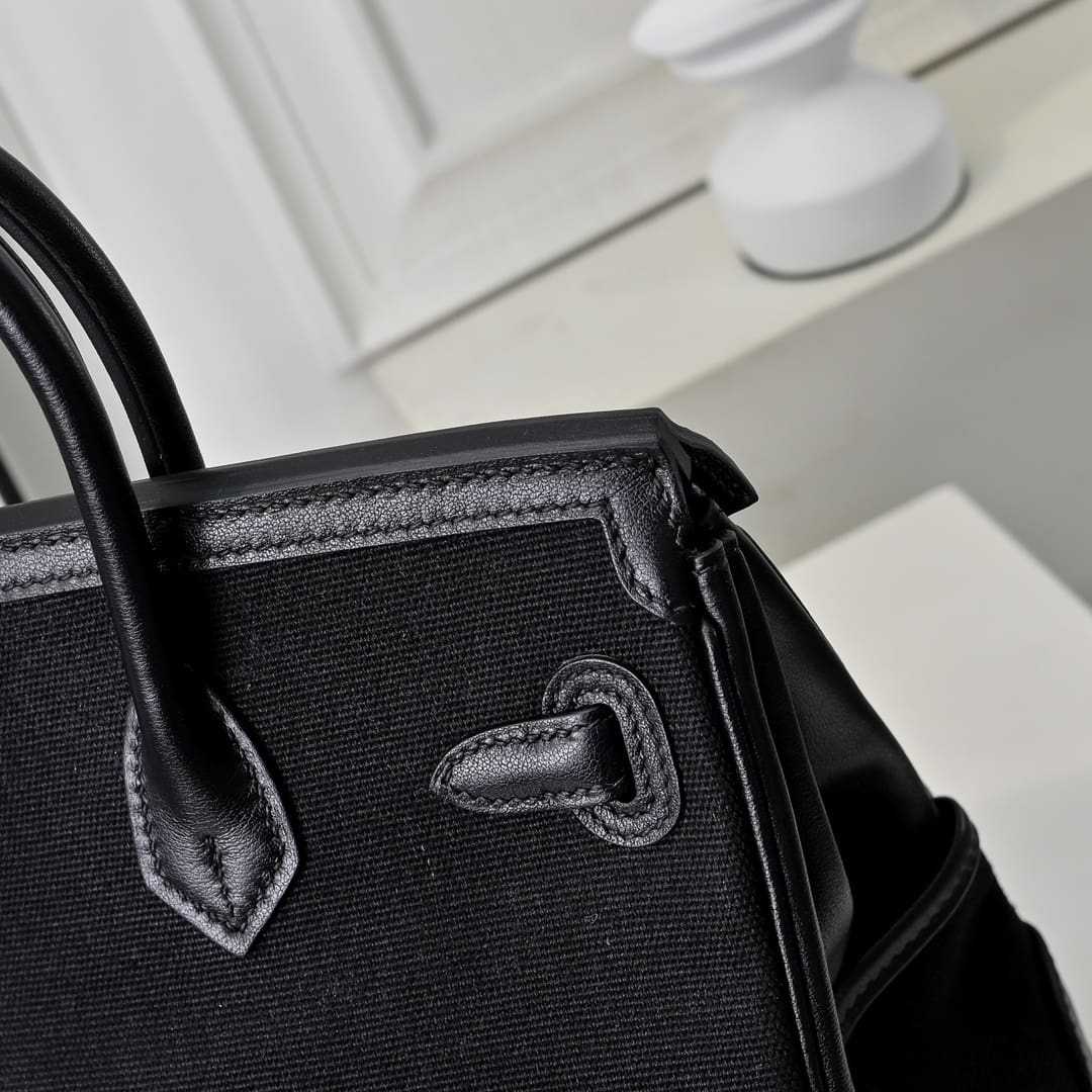 Hermès Limited Edition Black Swift and Canvas Cargo Birkin 25 Palladium Hardware