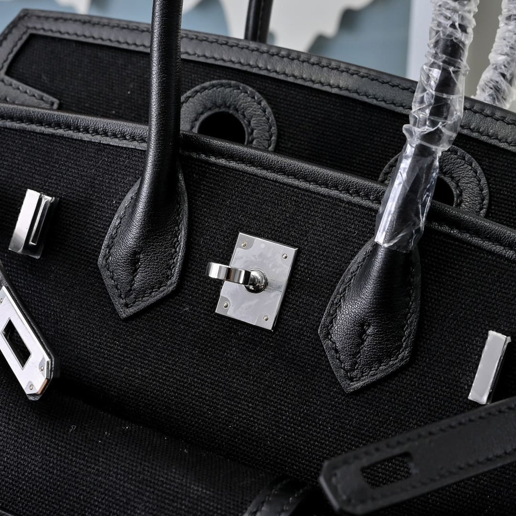 Hermès Limited Edition Black Swift and Canvas Cargo Birkin 25 Palladium Hardware