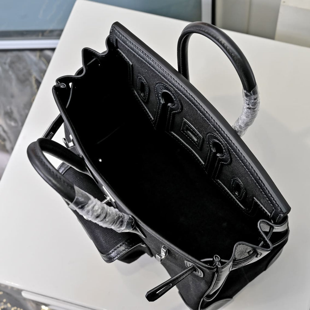 Hermès Limited Edition Black Swift and Canvas Cargo Birkin 25 Palladium Hardware
