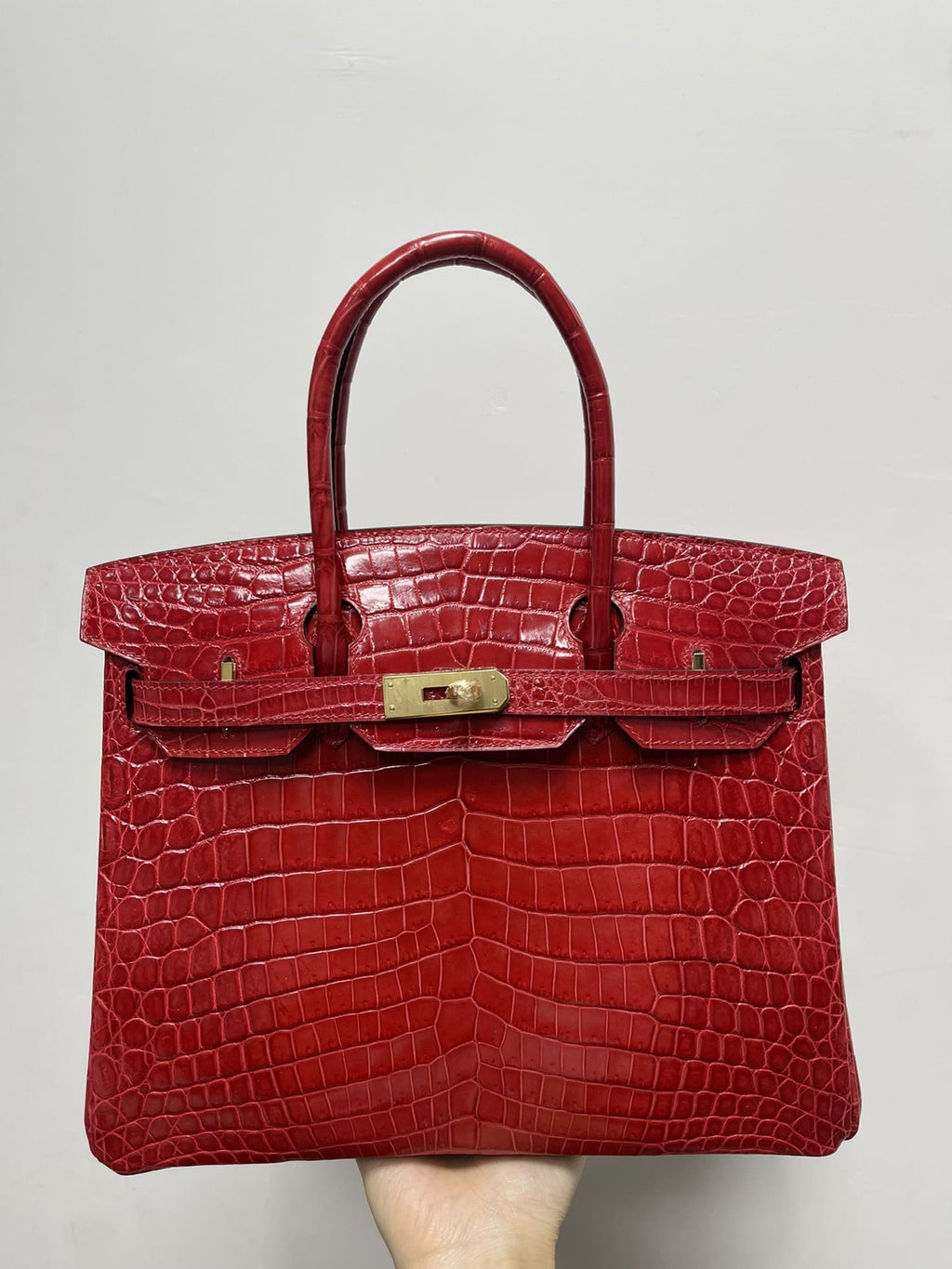 Hermès 30 Birkin Braise Shiny Niloticus Crocodile Gold Hardware