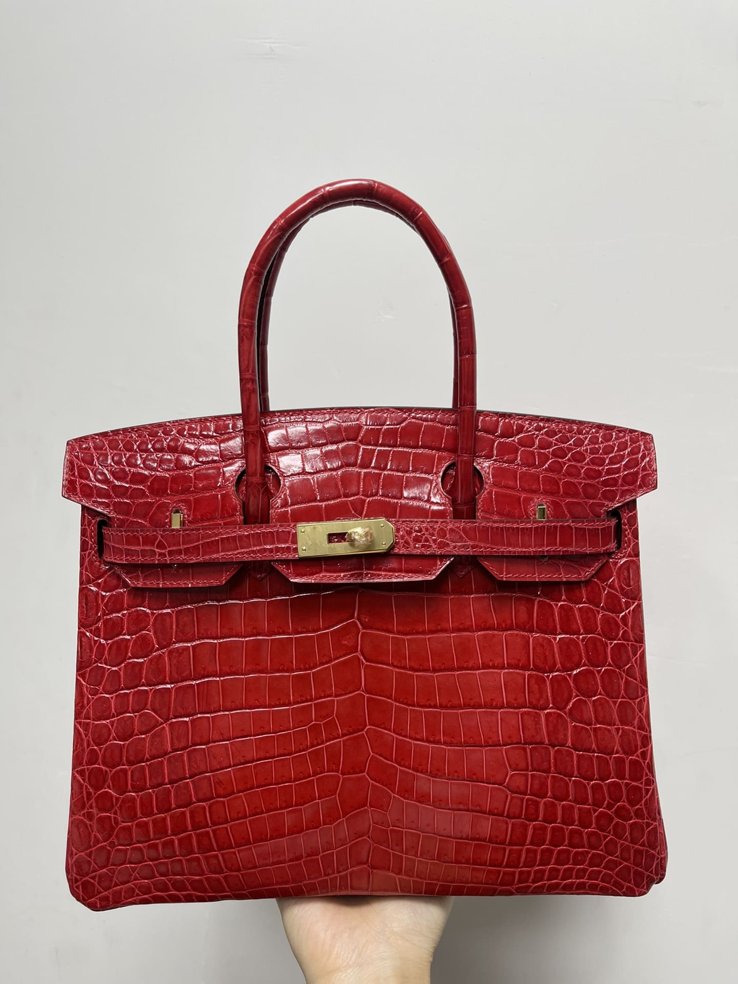 Hermès 30 Birkin Braise Shiny Niloticus Crocodile Gold Hardware