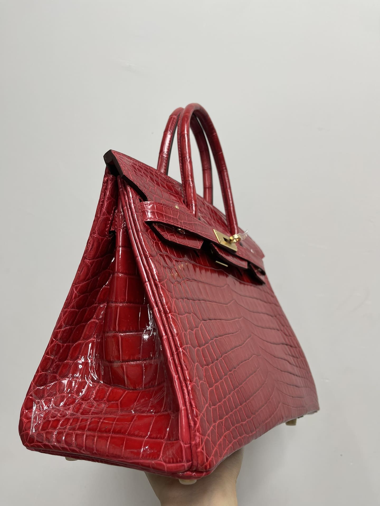 Hermès 30 Birkin Braise Shiny Niloticus Crocodile Gold Hardware