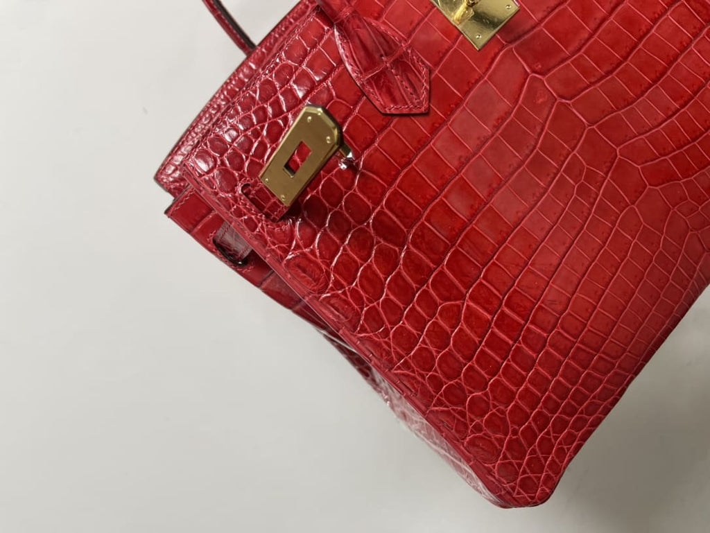 Hermès 30 Birkin Braise Shiny Niloticus Crocodile Gold Hardware