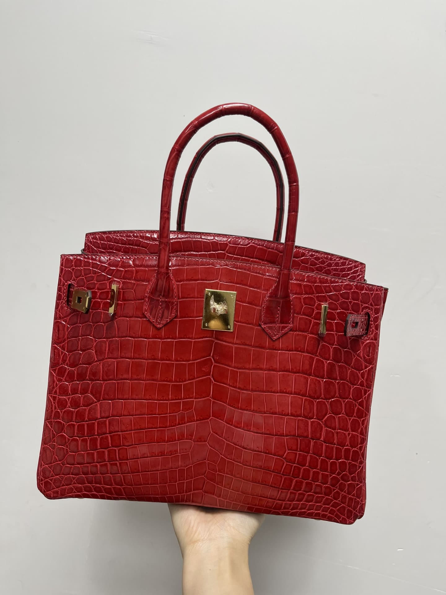 Hermès 30 Birkin Braise Shiny Niloticus Crocodile Gold Hardware