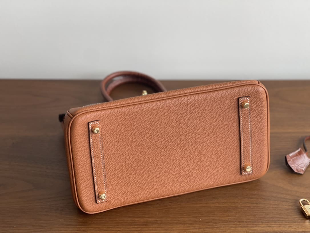 HERMÈS Platinum Birkin Touch 30 Mysore Goat Leather Glossy Two Point Crocodile Honey Brown