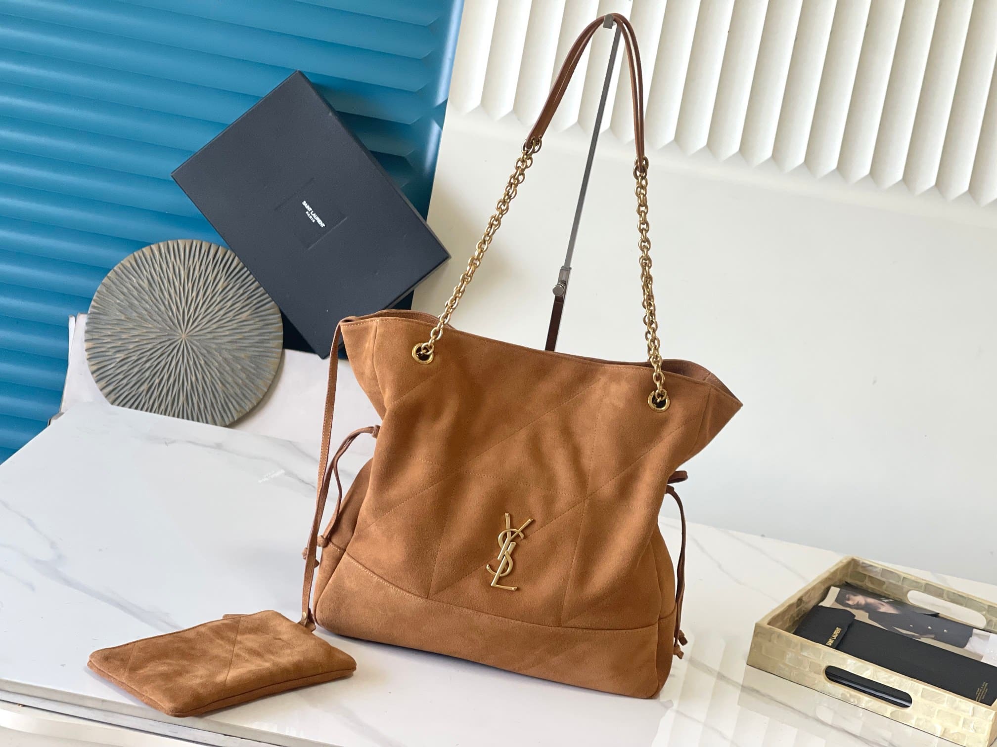 SAINT LAURENT JAMIE SHOPPING in suede-CARAMEL COGNAC
