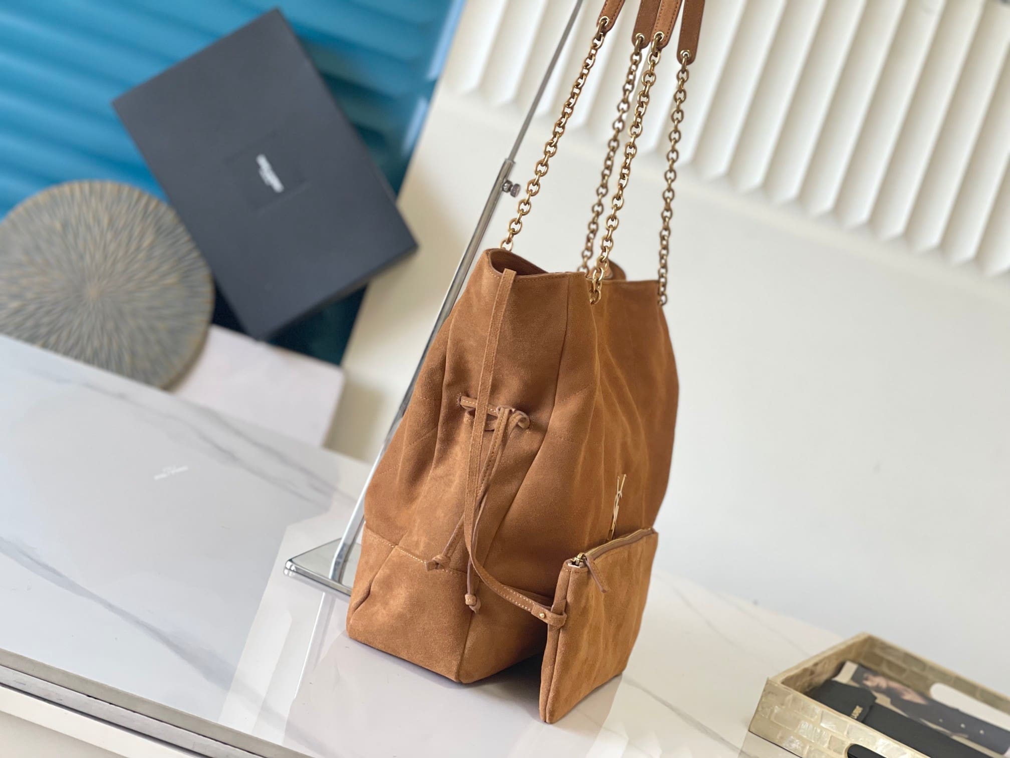 SAINT LAURENT JAMIE SHOPPING in suede-CARAMEL COGNAC