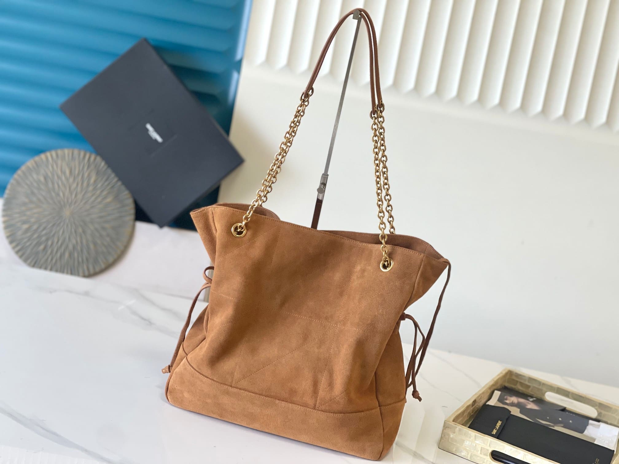 SAINT LAURENT JAMIE SHOPPING in suede-CARAMEL COGNAC