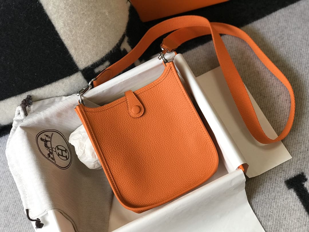 Hermès Orange H Clemence Mini Evelyne II TPM 18 Palladium Hardware