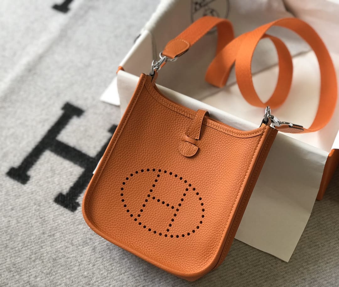 Hermès Orange H Clemence Mini Evelyne II TPM 18 Palladium Hardware