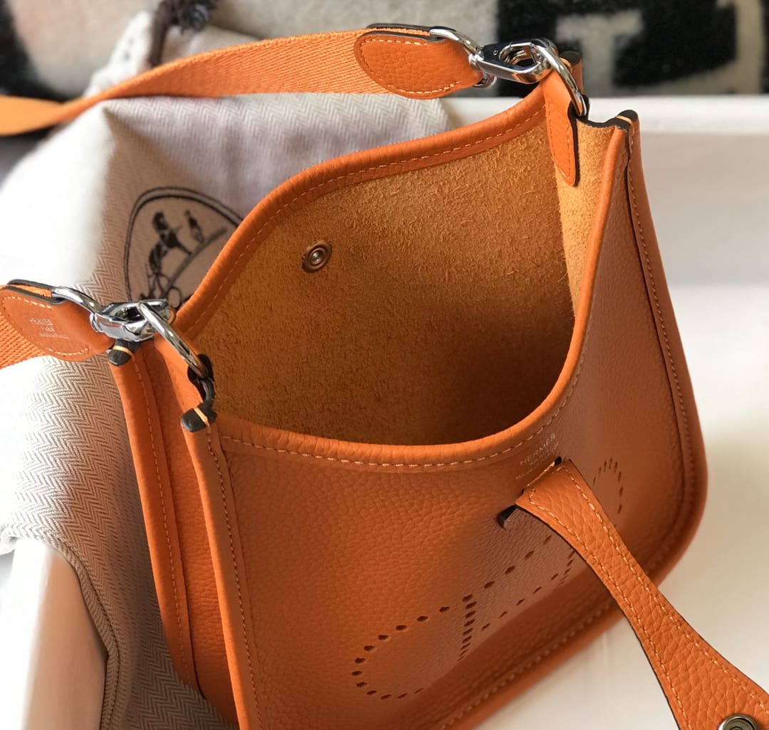 Hermès Orange H Clemence Mini Evelyne II TPM 18 Palladium Hardware