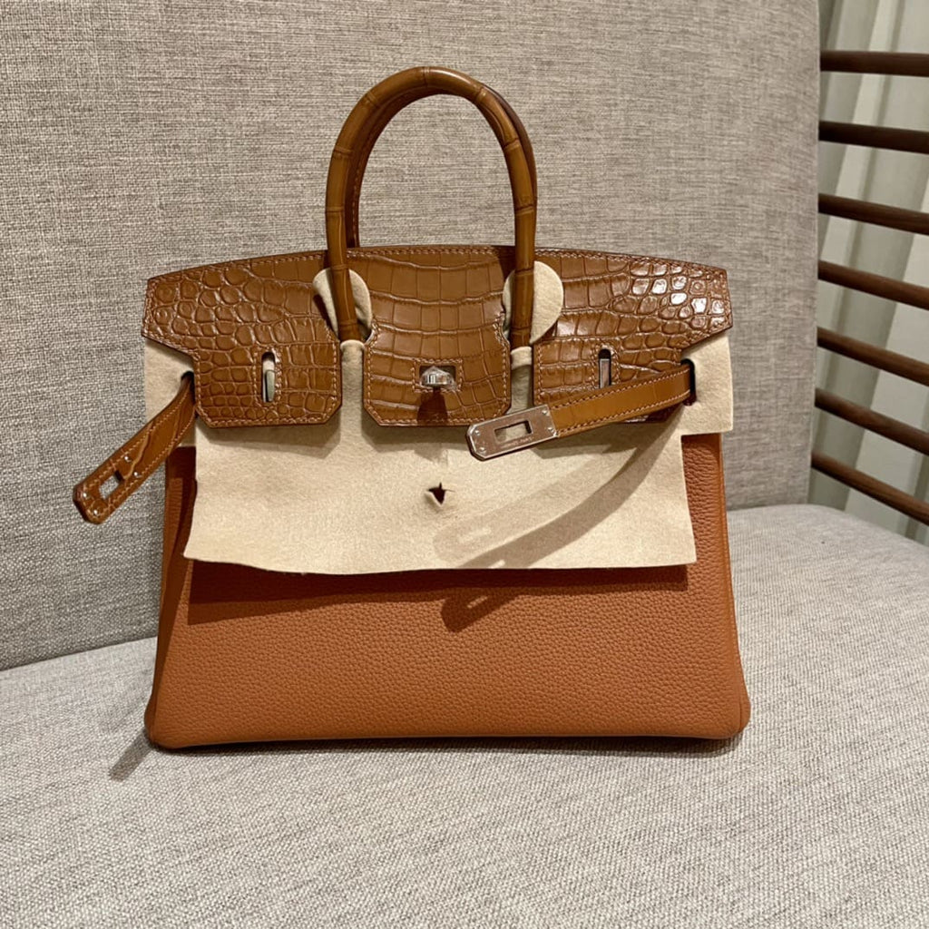 HERMÈS Touch Birkin Bag Gold Togo with Matte Alligator with Palladium Hardware