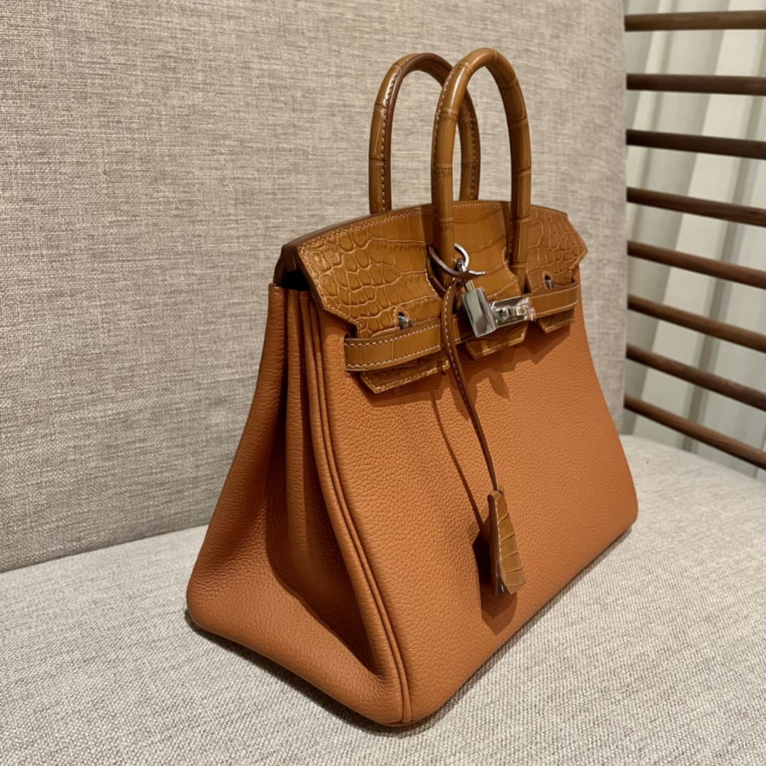 HERMÈS Touch Birkin Bag Gold Togo with Matte Alligator with Palladium Hardware