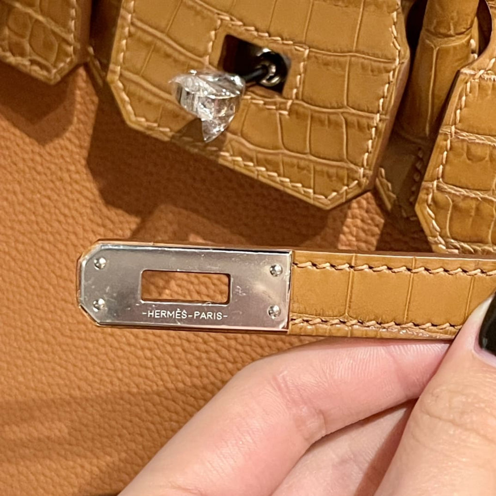 HERMÈS Touch Birkin Bag Gold Togo with Matte Alligator with Palladium Hardware