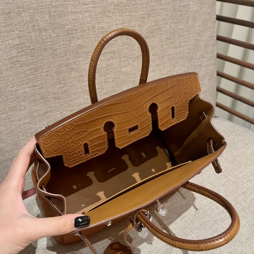 HERMÈS Touch Birkin Bag Gold Togo with Matte Alligator with Palladium Hardware