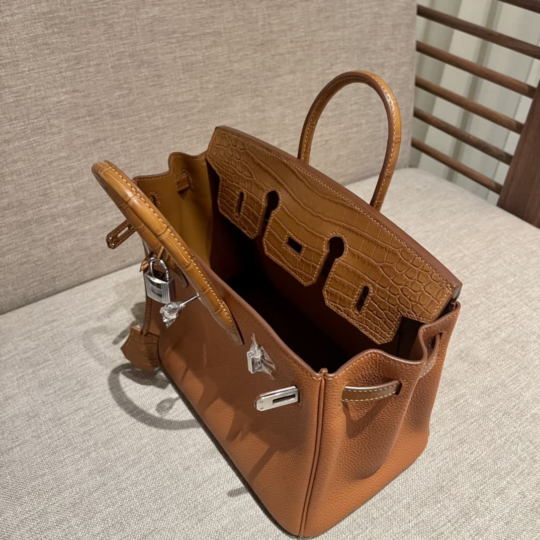 HERMÈS Touch Birkin Bag Gold Togo with Matte Alligator with Palladium Hardware