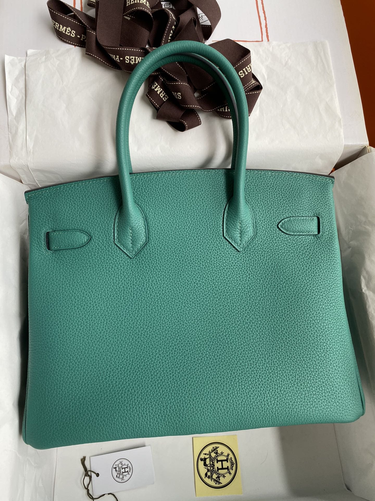 HERMÈS Vert Vertigo Togo Leather Palladium Finish Birkin 30 Bag