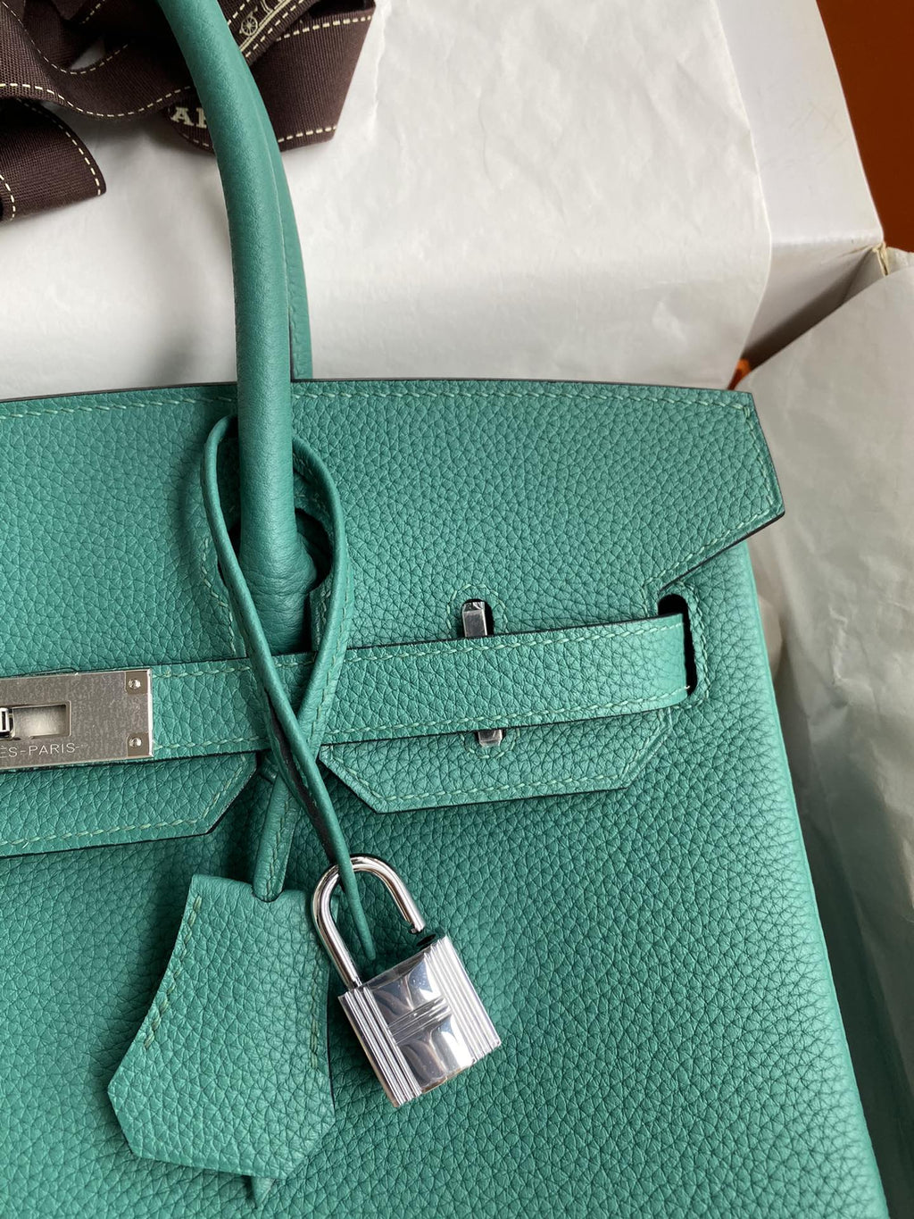 HERMÈS Vert Vertigo Togo Leather Palladium Finish Birkin 30 Bag