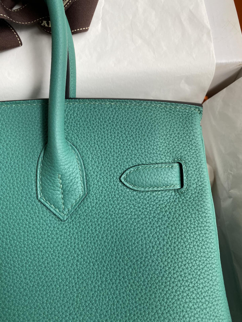 HERMÈS Vert Vertigo Togo Leather Palladium Finish Birkin 30 Bag