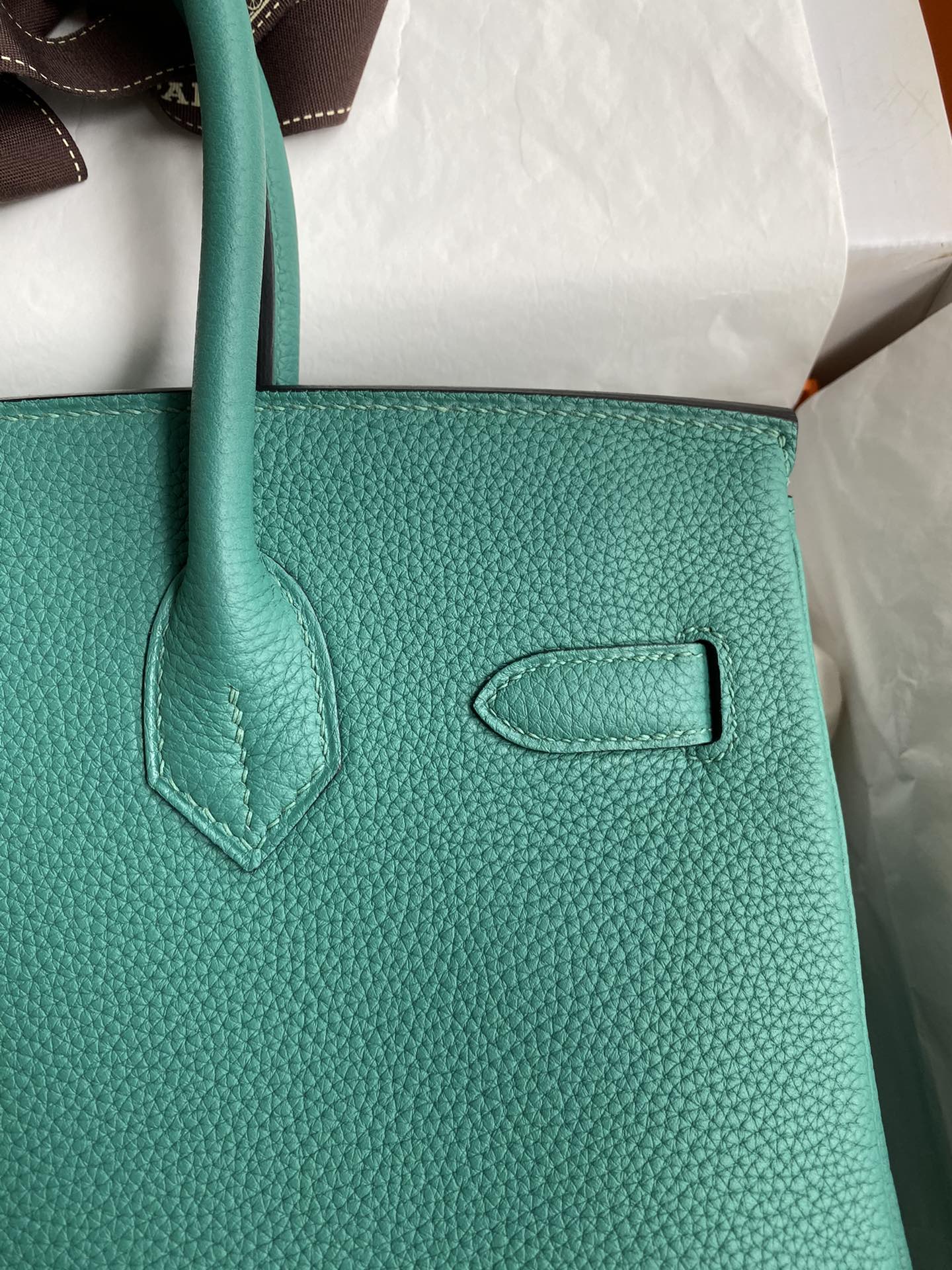 HERMÈS Vert Vertigo Togo Leather Palladium Finish Birkin 30 Bag