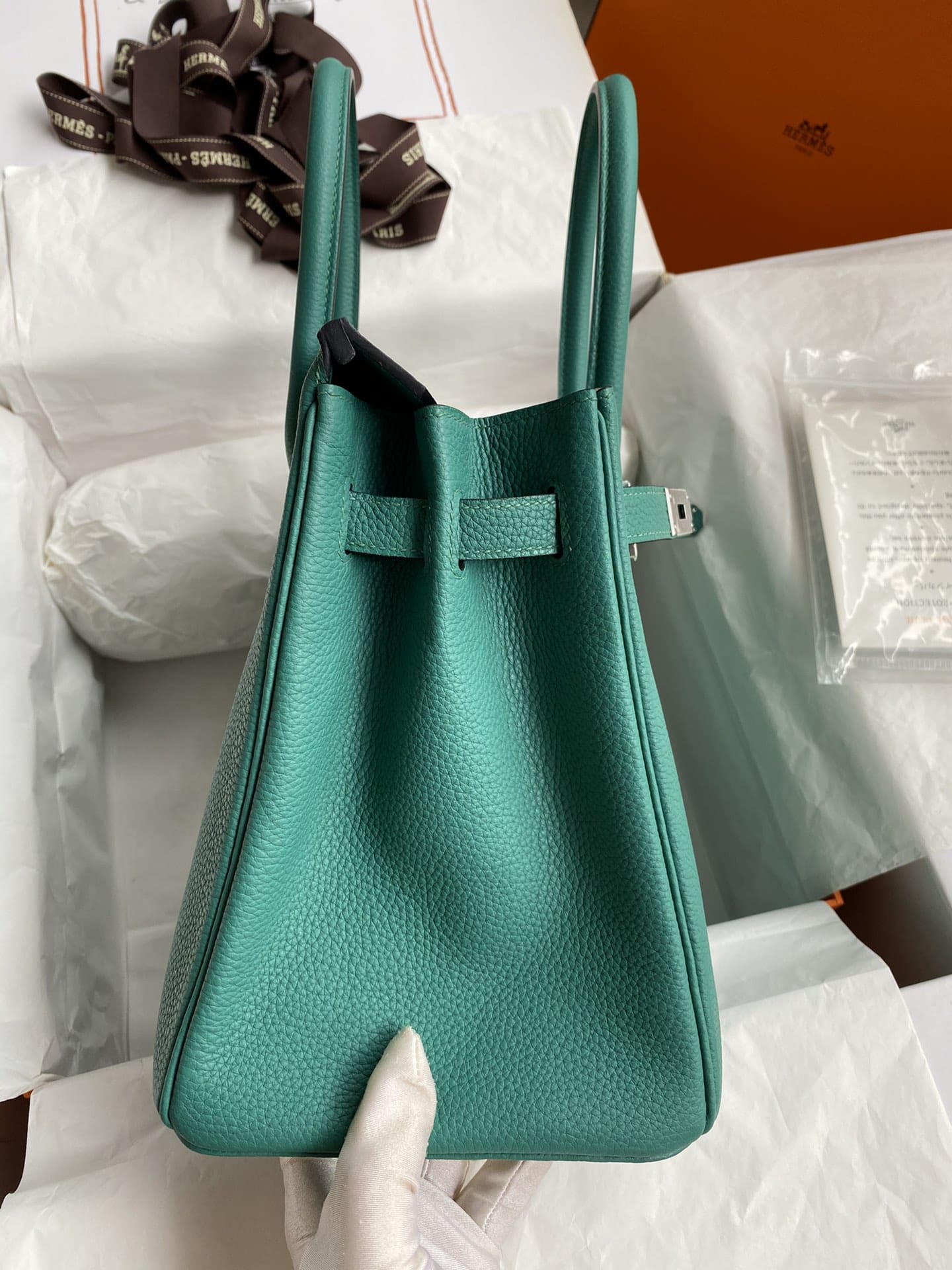 HERMÈS Vert Vertigo Togo Leather Palladium Finish Birkin 30 Bag
