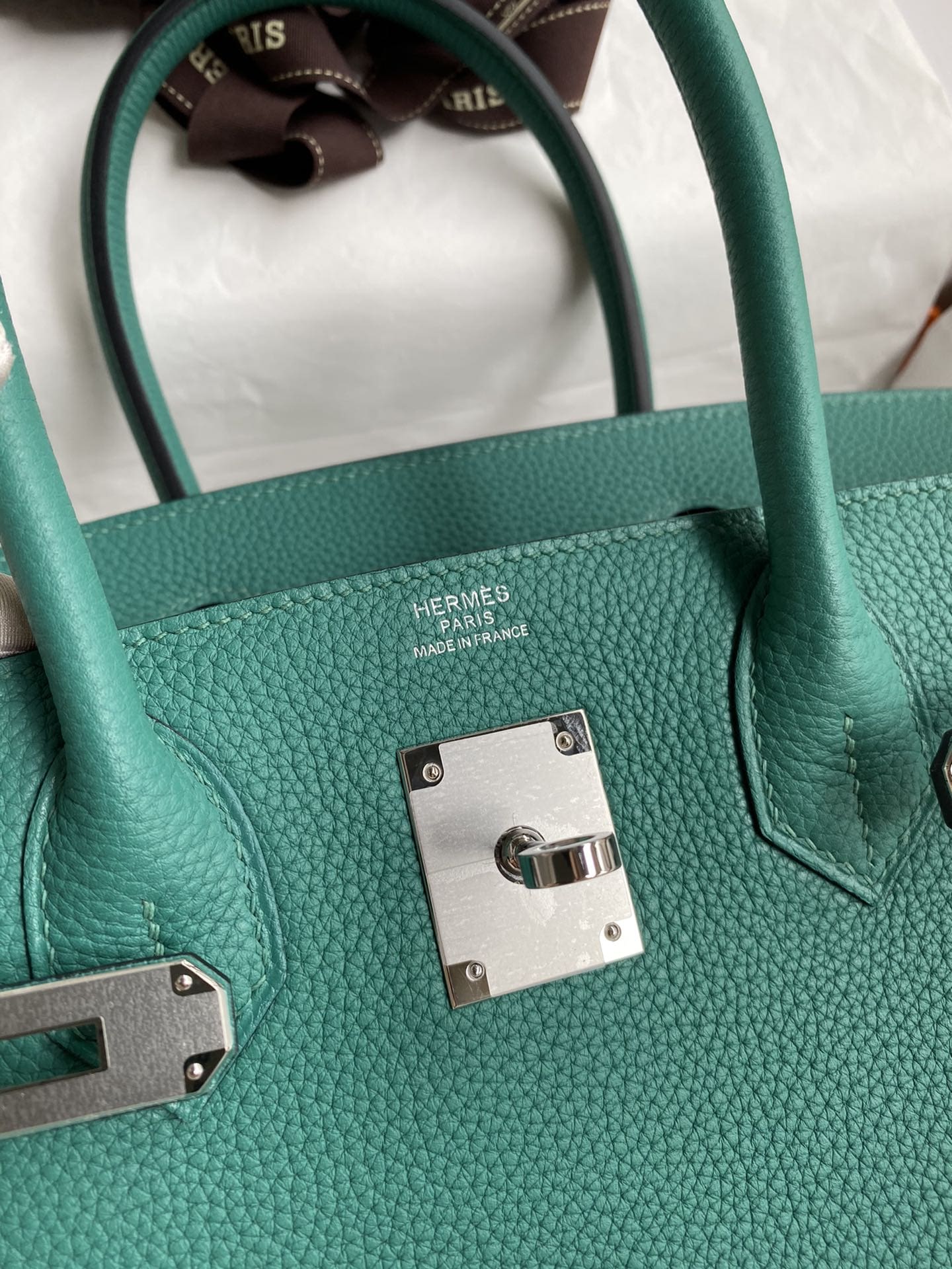 HERMÈS Vert Vertigo Togo Leather Palladium Finish Birkin 30 Bag