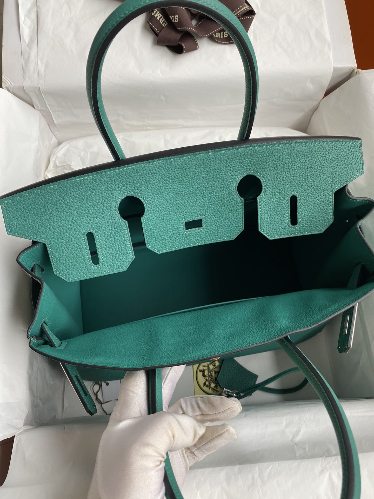 HERMÈS Vert Vertigo Togo Leather Palladium Finish Birkin 30 Bag