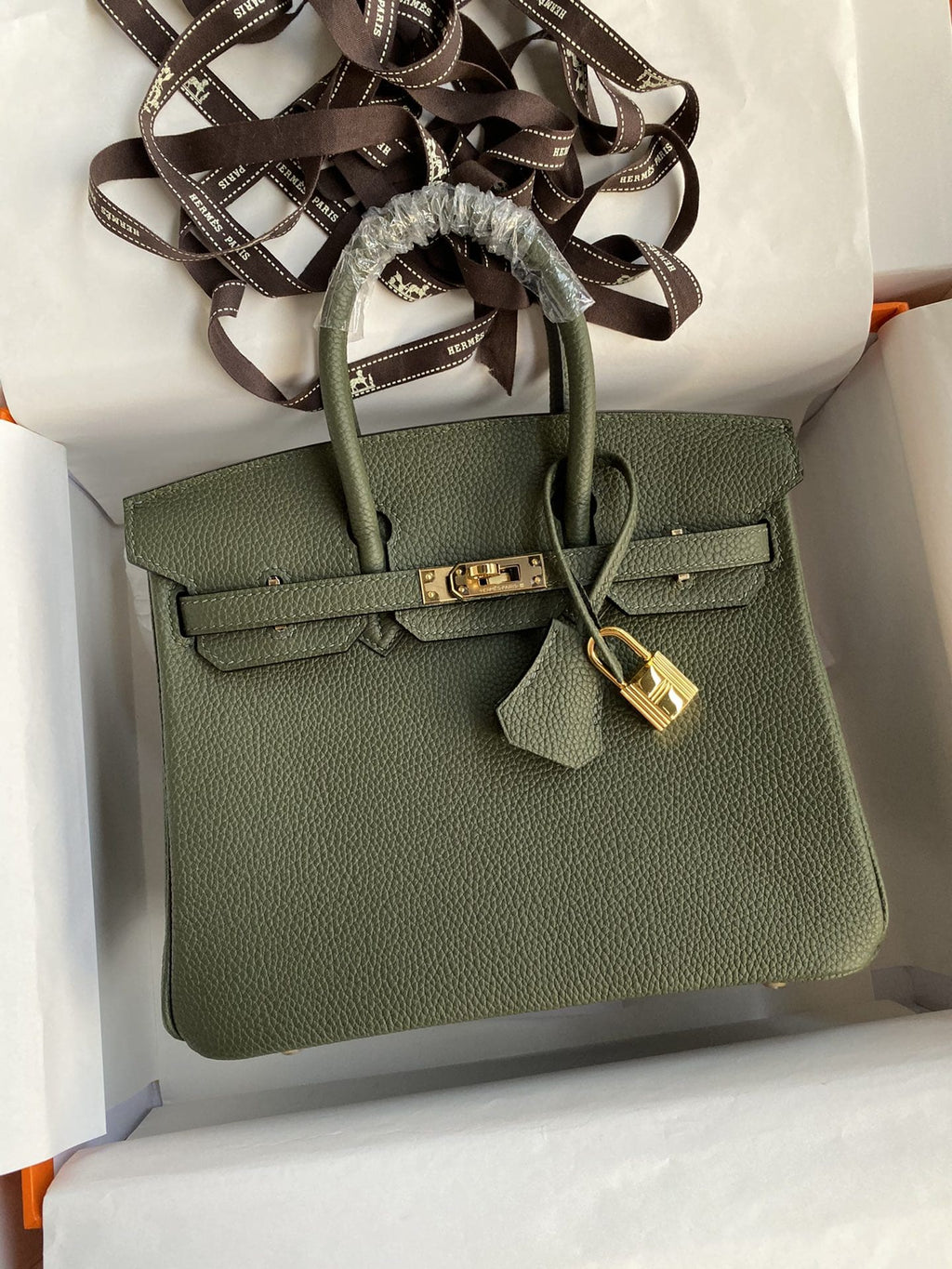 HERMÈS VERT MAQUIS TOGO LEATHER BIRKIN 25 WITH GOLD HARDWARE