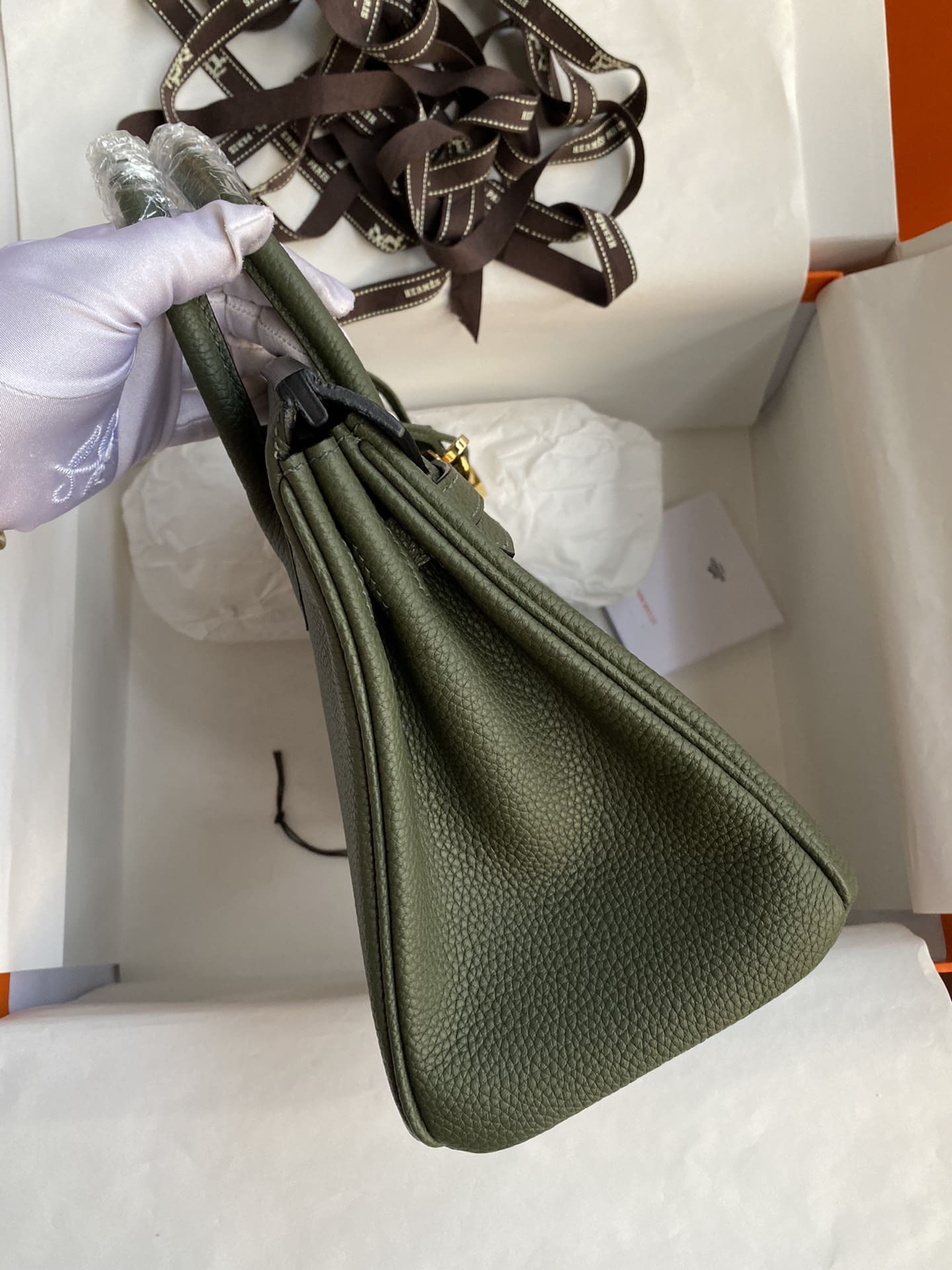 HERMÈS VERT MAQUIS TOGO LEATHER BIRKIN 25 WITH GOLD HARDWARE