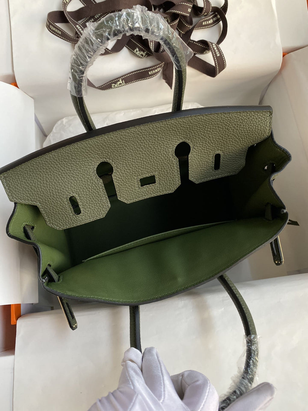 HERMÈS VERT MAQUIS TOGO LEATHER BIRKIN 25 WITH GOLD HARDWARE