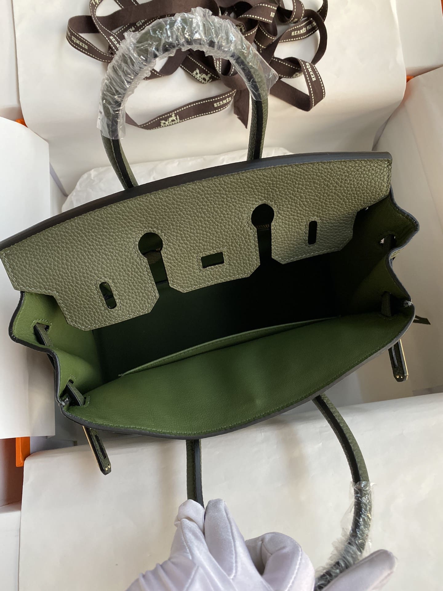 HERMÈS VERT MAQUIS TOGO LEATHER BIRKIN 25 WITH GOLD HARDWARE