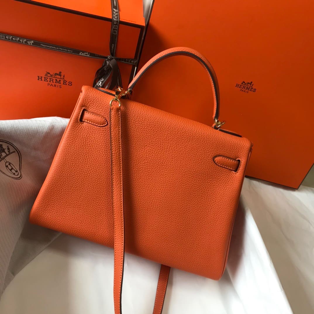 Hermès Kelly Retourne 32 Orange Togo Gold Hardware