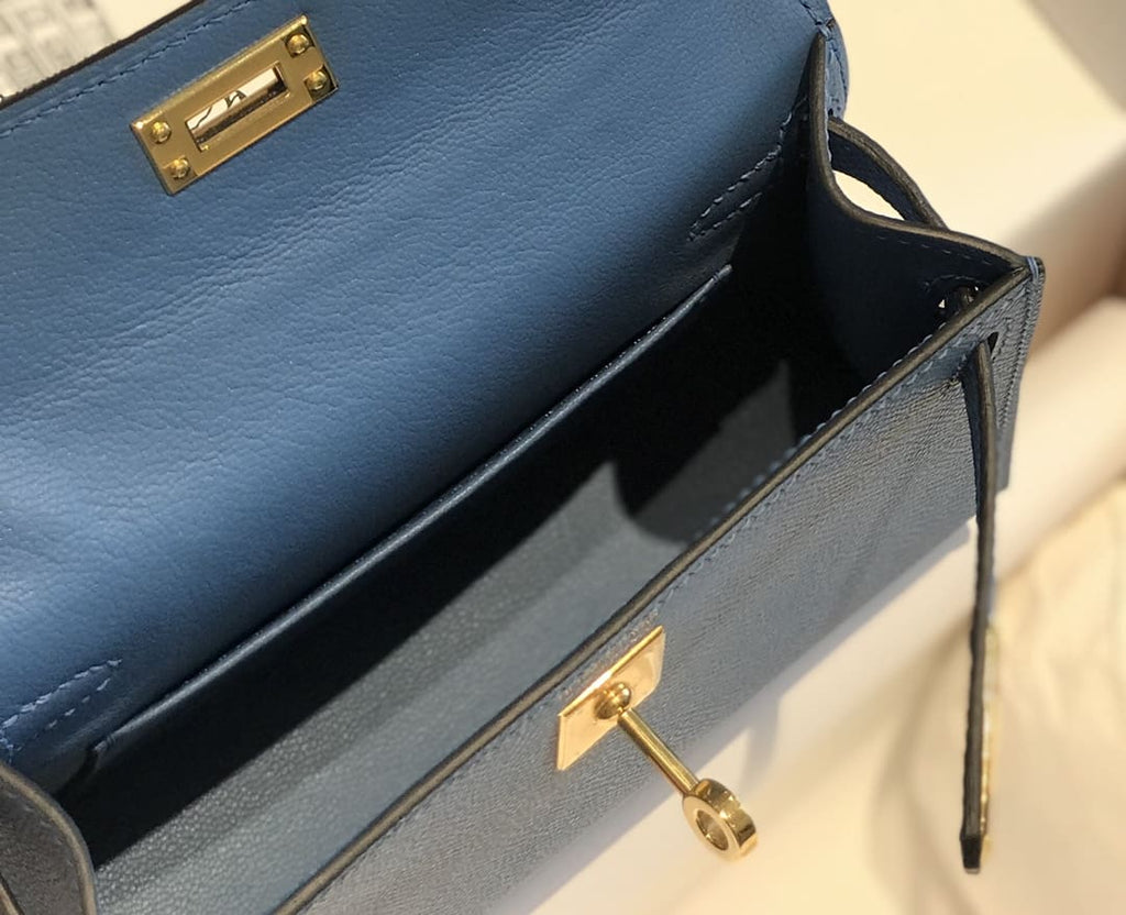 HERMÈS Kelly Mini 20 Epsom Deep Blue