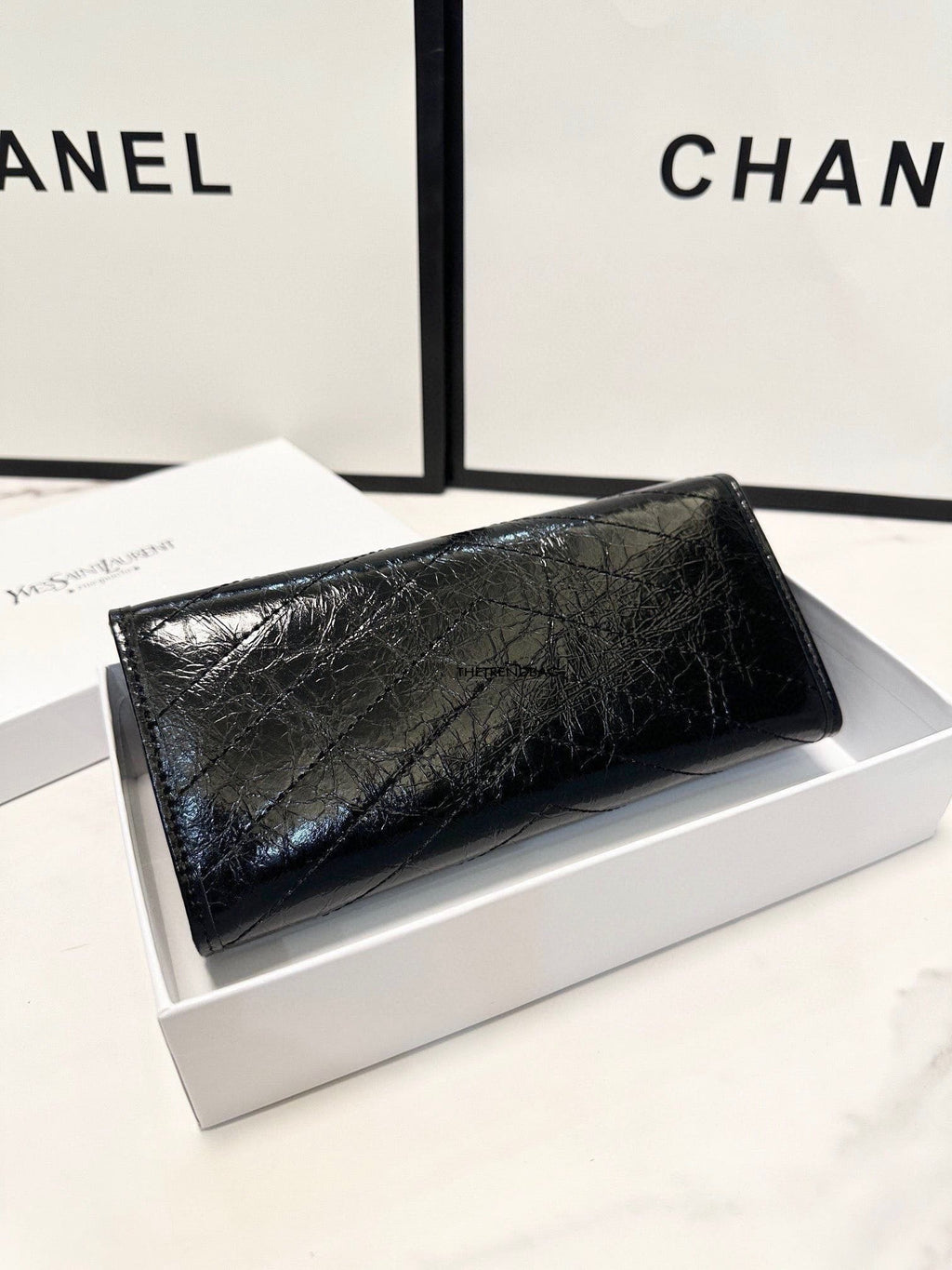 Saint Laurent Niki Flap Wallet Matelasse Chevron Leather Long