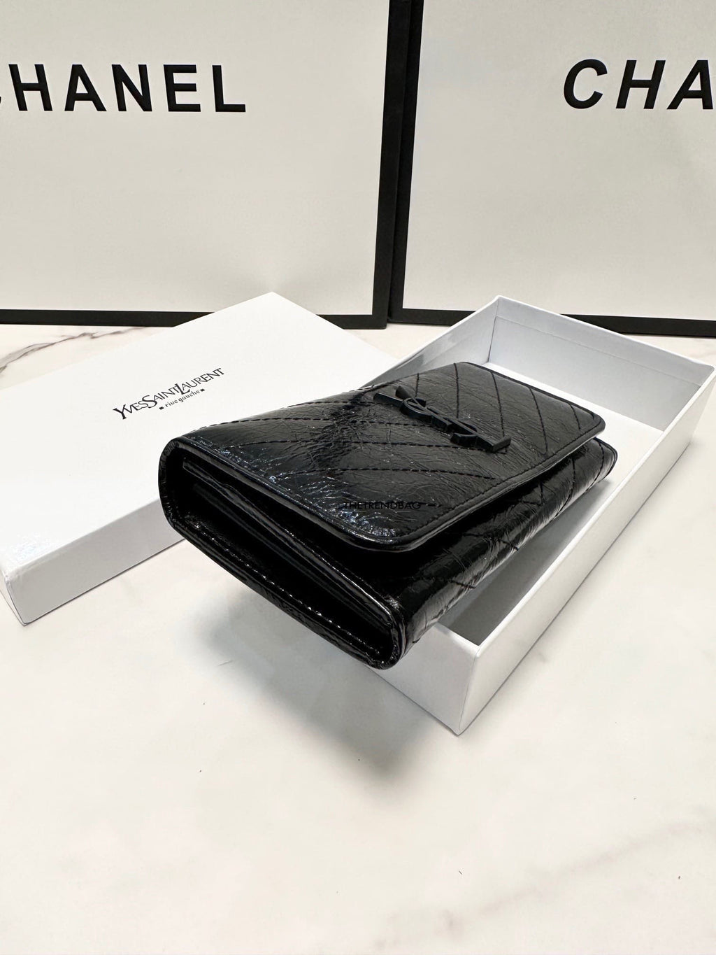 Saint Laurent Niki Flap Wallet Matelasse Chevron Leather Long