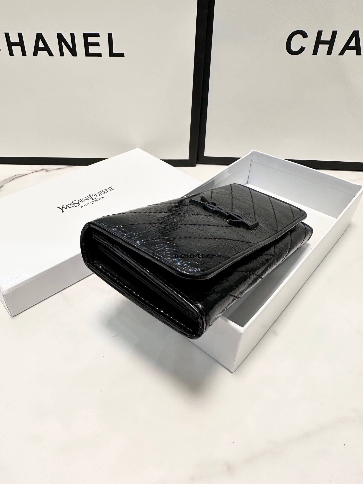Saint Laurent Niki Flap Wallet Matelasse Chevron Leather Long