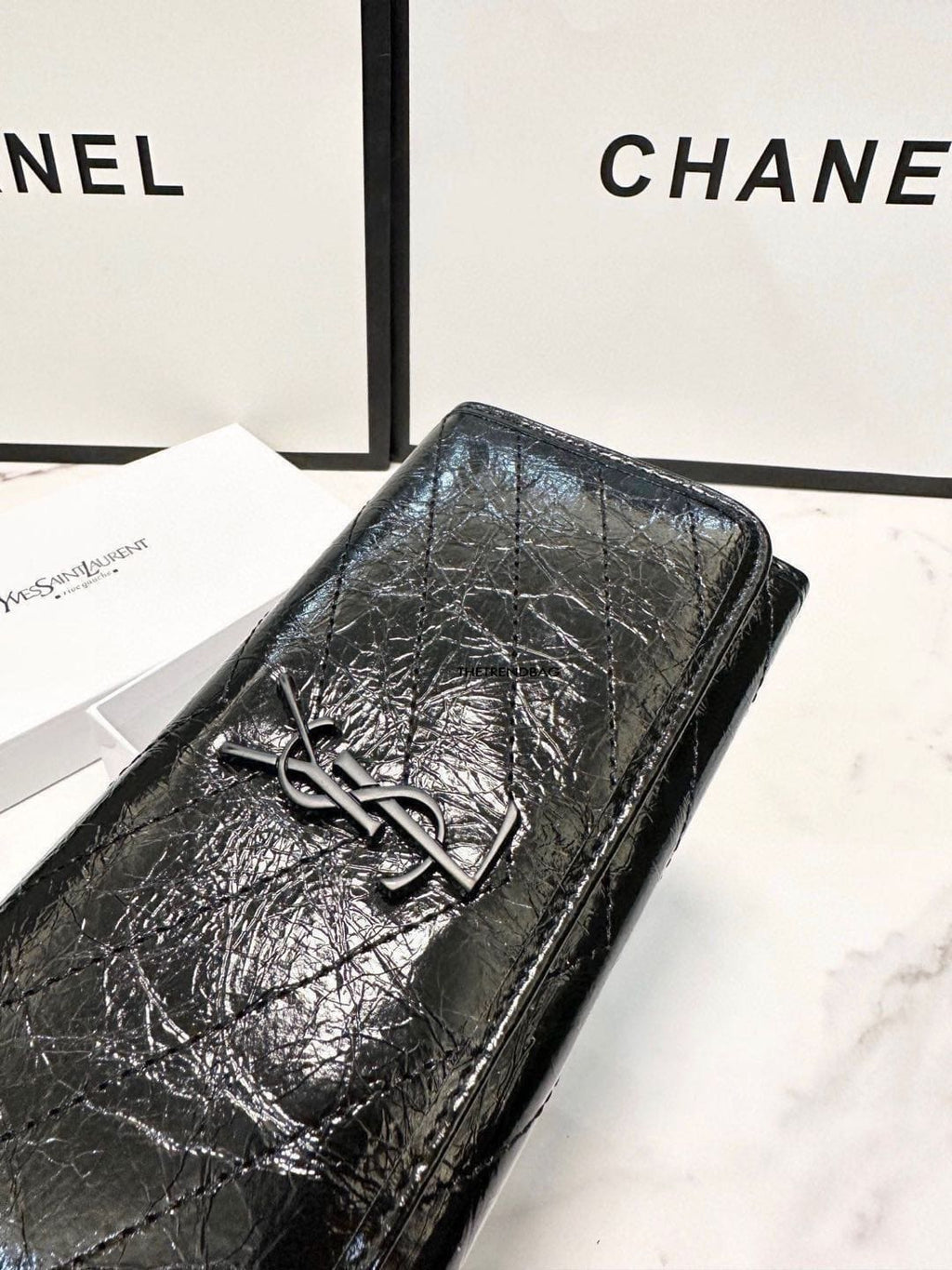 Saint Laurent Niki Flap Wallet Matelasse Chevron Leather Long