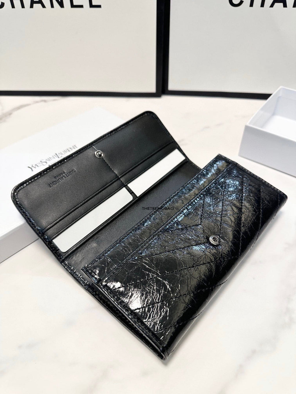 Saint Laurent Niki Flap Wallet Matelasse Chevron Leather Long