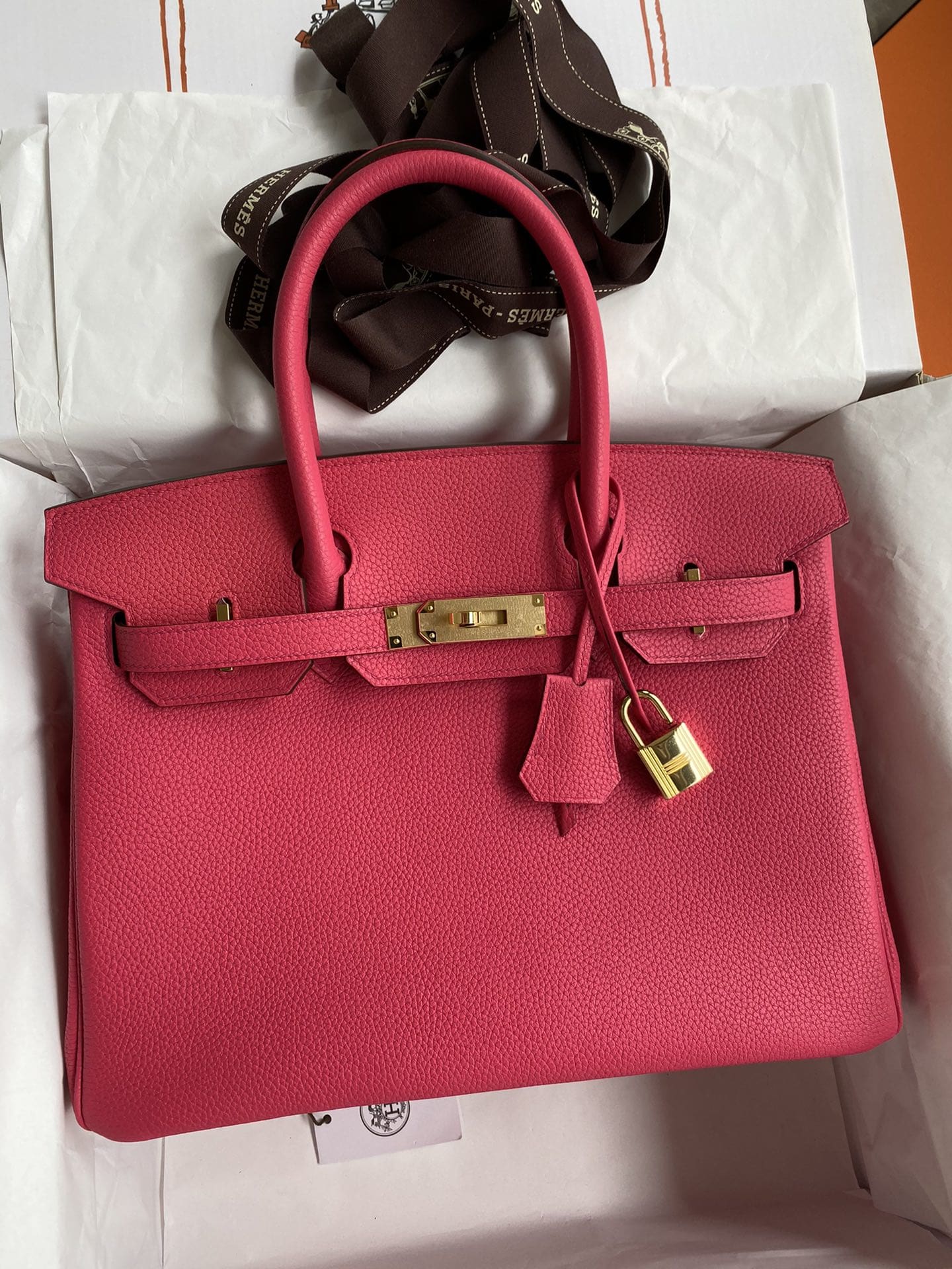Hermès Rose Extreme Taurillon Clemence Birkin 30cm Gold Hardware