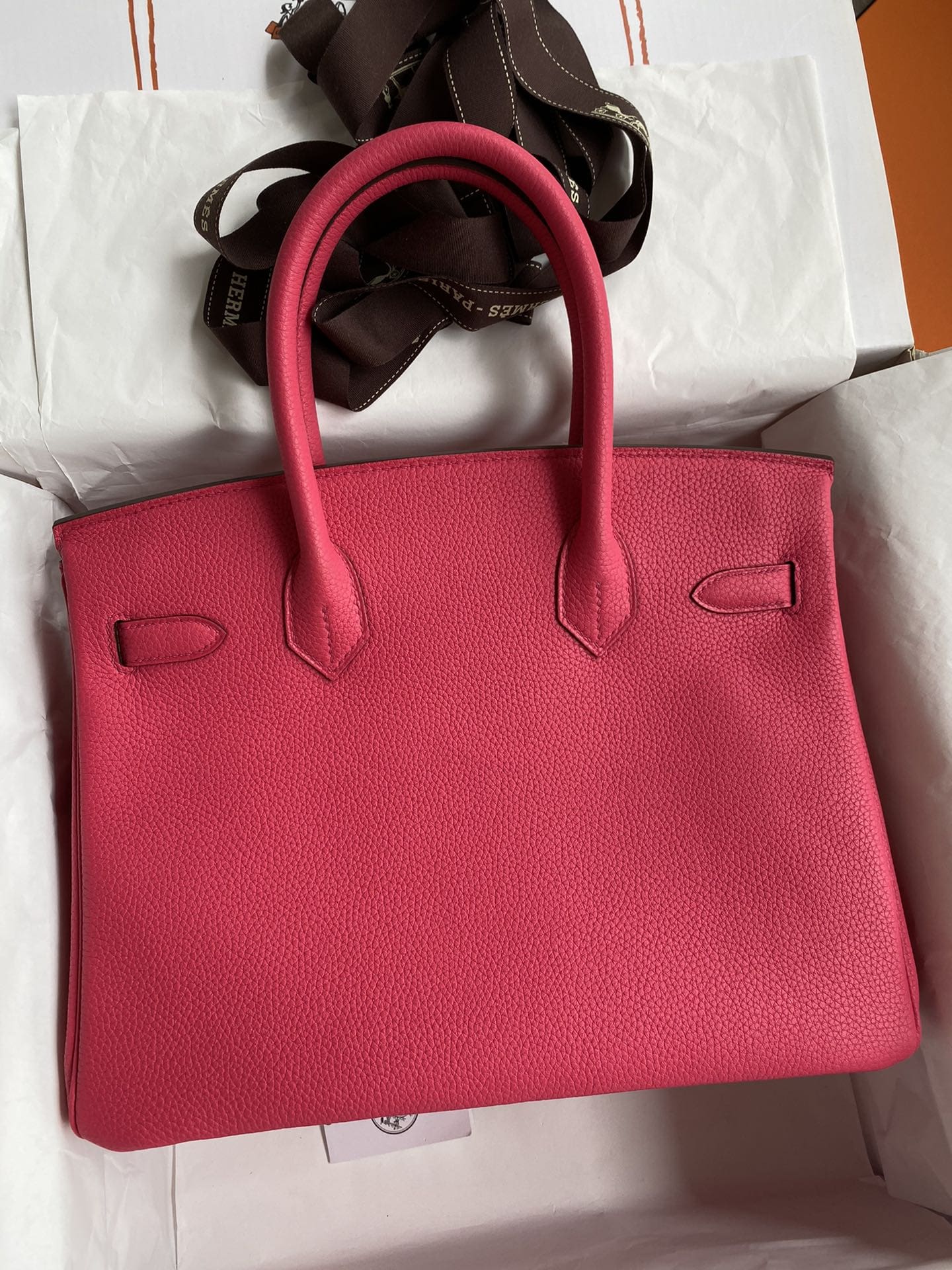 Hermès Rose Extreme Taurillon Clemence Birkin 30cm Gold Hardware