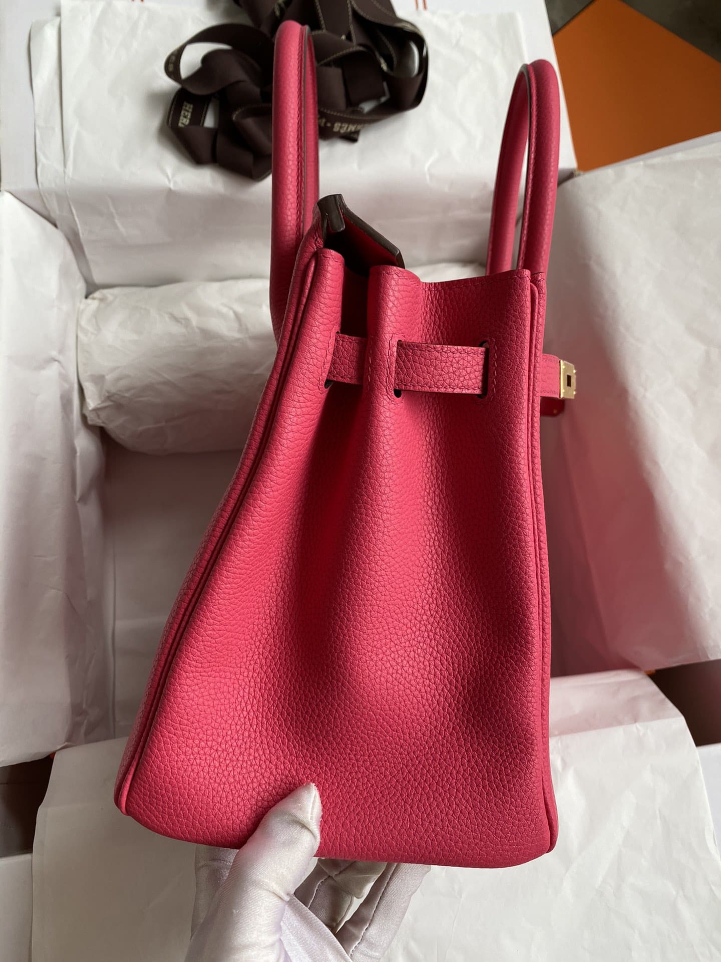 Hermès Rose Extreme Taurillon Clemence Birkin 30cm Gold Hardware