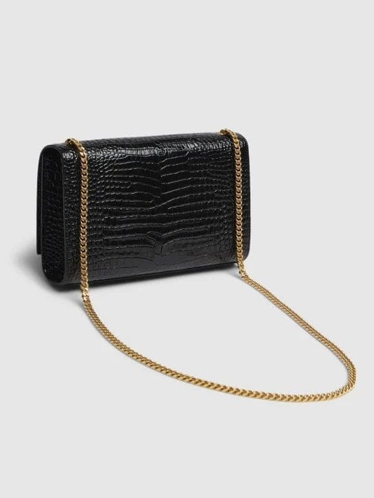 Saint Laurent Medium Kate Tassel Chain Bag In Black Crocodile Em