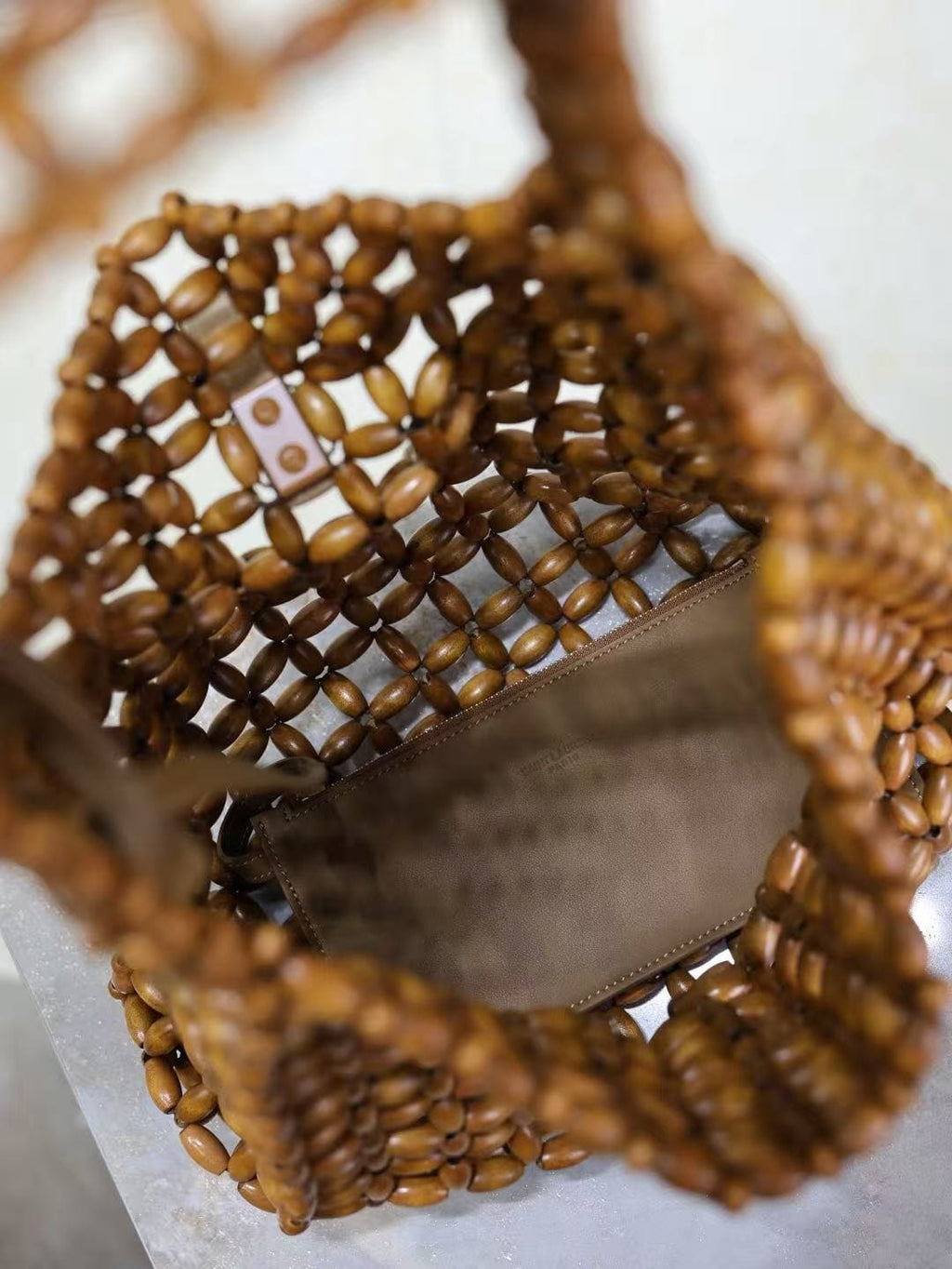 SAINT LAURENT LE 5 À 7 large in wood beads